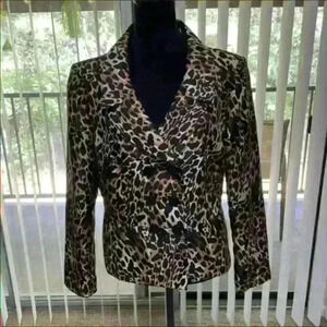 Le Suit Women’s Cheetah Print‎ Double Breasted Blazer Size 14